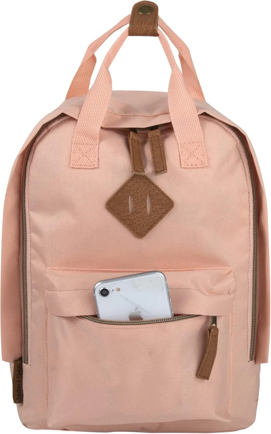 MADISON & DAKOTA Canvas Mini Backpack for Everyday & Day Pack Rucksack in Solid Color Blocks (Peach)