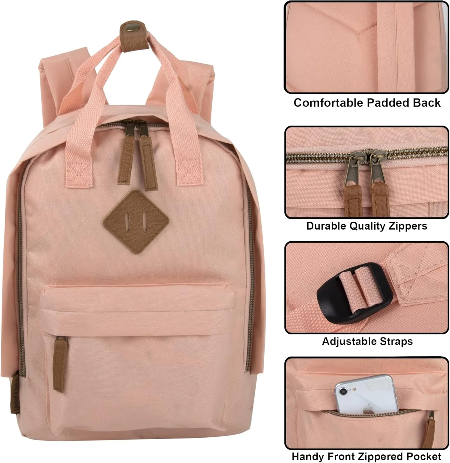 MADISON & DAKOTA Canvas Mini Backpack for Everyday & Day Pack Rucksack in Solid Color Blocks (Peach)