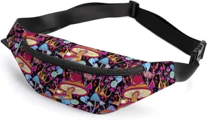 Magic Doodle Mushrooms Fanny Pack for Women Men Small Running Belt Waist Pouch Bag with Zipper Adjustable Strap Casual Waist Pack Hands-Free Phone Holder with Headphone for Travel Jogging Hiking Walki