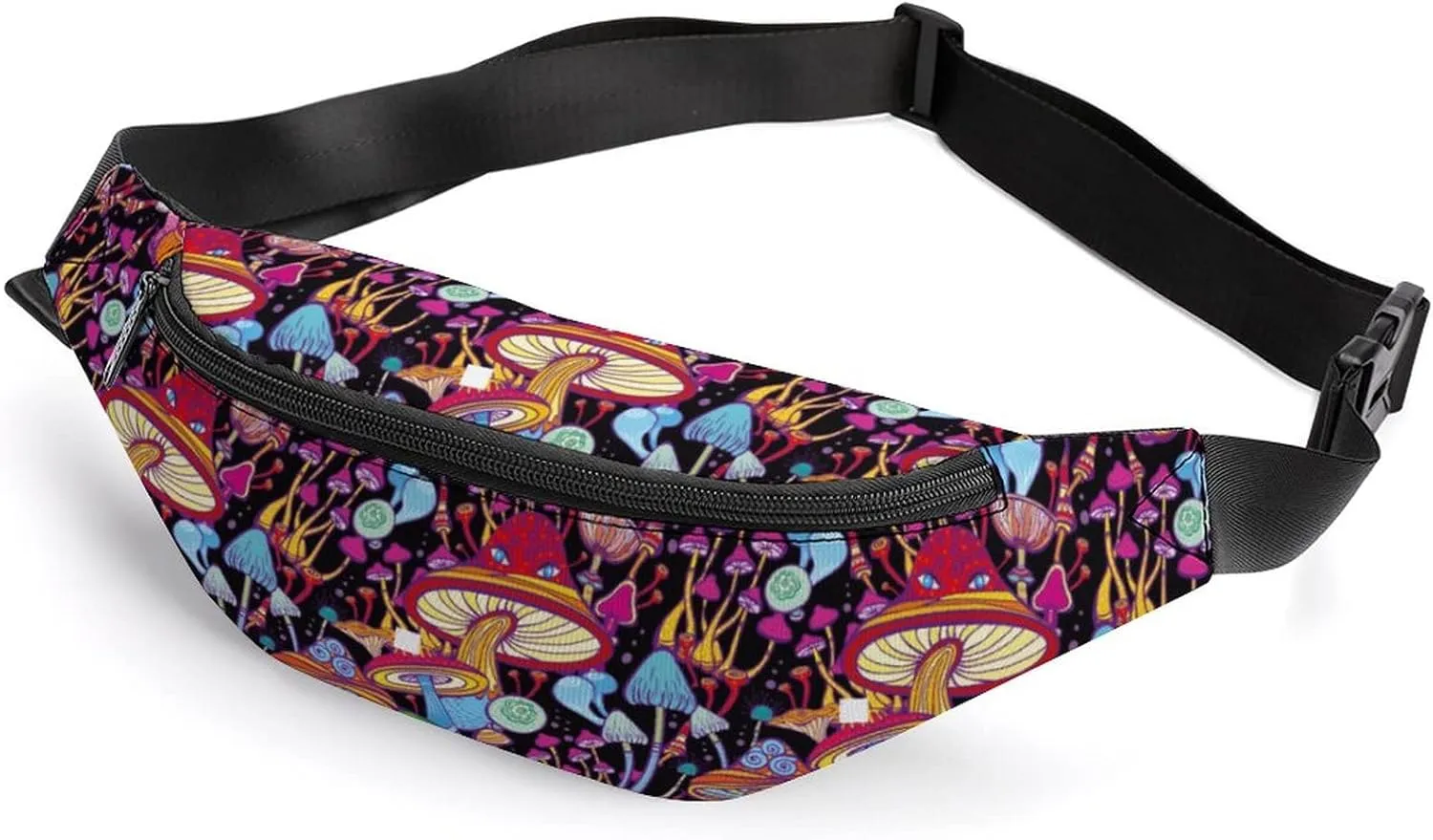 Magic Doodle Mushrooms Fanny Pack for Women Men Small Running Belt Waist Pouch Bag with Zipper Adjustable Strap Casual Waist Pack Hands-Free Phone Holder with Headphone for Travel Jogging Hiking Walki