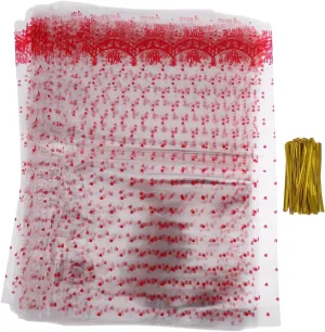 MAGICLULU 100pcs Clear Popcorn Bags with Floral Dots Elegant Movie Theater Popcorn Pouches for Graduation Party Favors Transparent Candy Packing for Servings