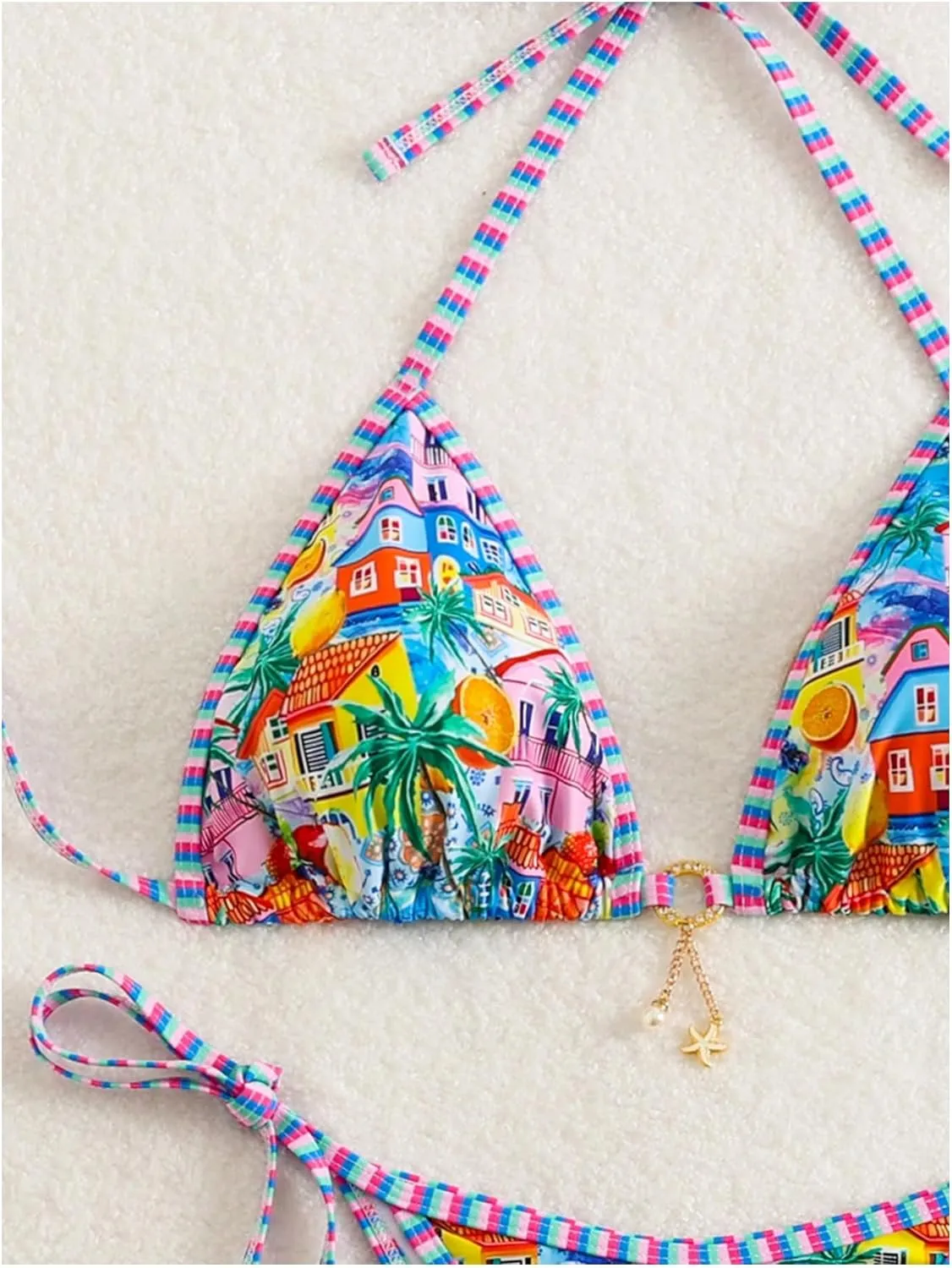 MakeMeChic Women's 2 Piece Bikini Sets Graphic Print Tie Back Halter Swimsuit Bathing Suit