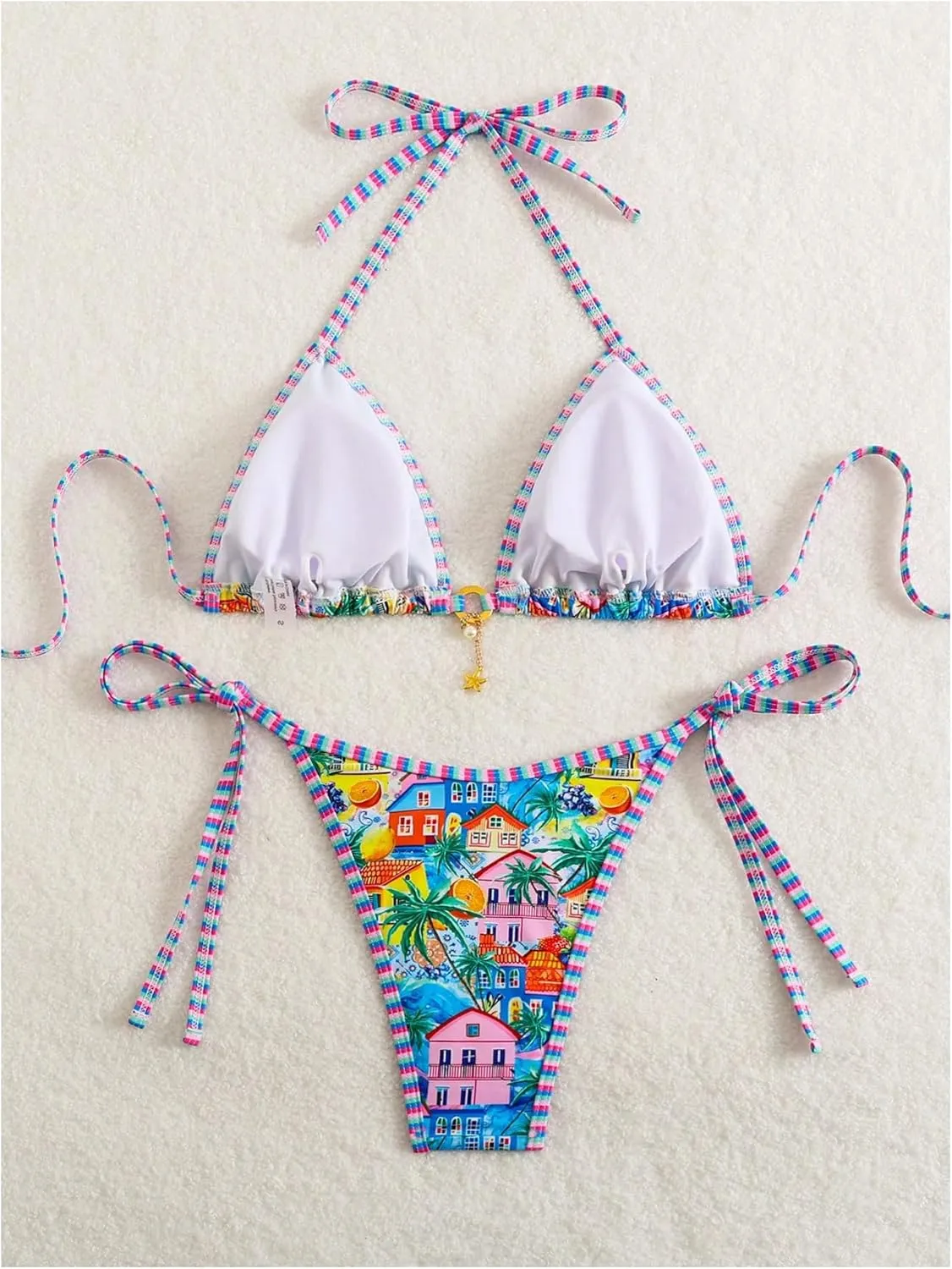 MakeMeChic Women's 2 Piece Bikini Sets Graphic Print Tie Back Halter Swimsuit Bathing Suit