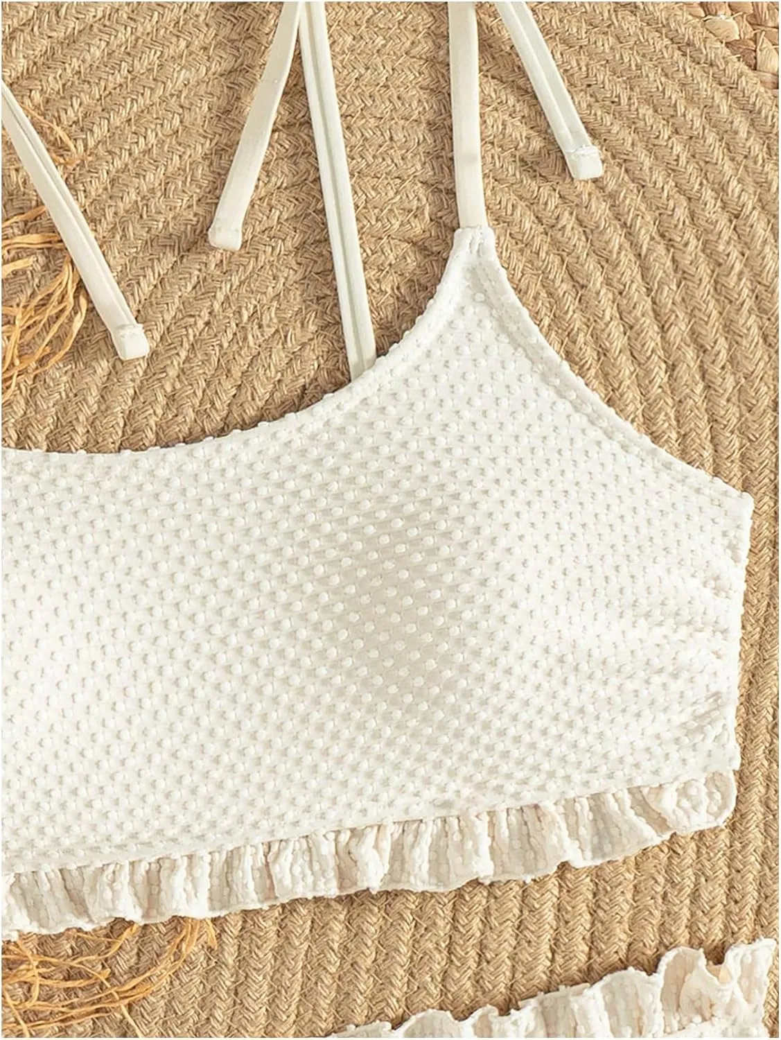 MakeMeChic Women's 2 Piece Bikini Sets Textured High Waist Frill Trim Bathing Suit Swimsuit Beachwear