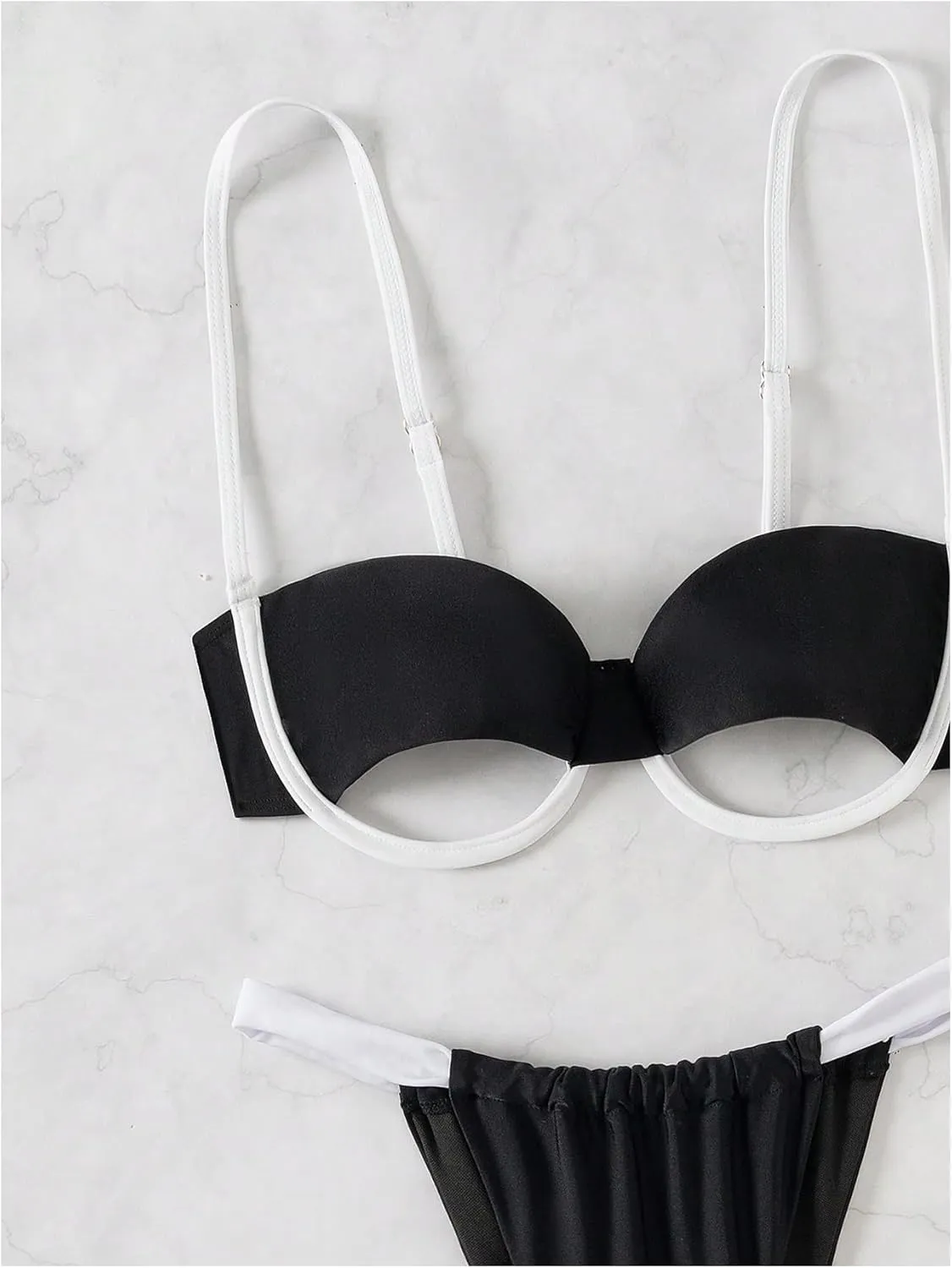 MakeMeChic Women's Bikini Sets Color Block Cut Out Ruched Spaghetti Strap Swimsuit Bathing Suit Beachwear