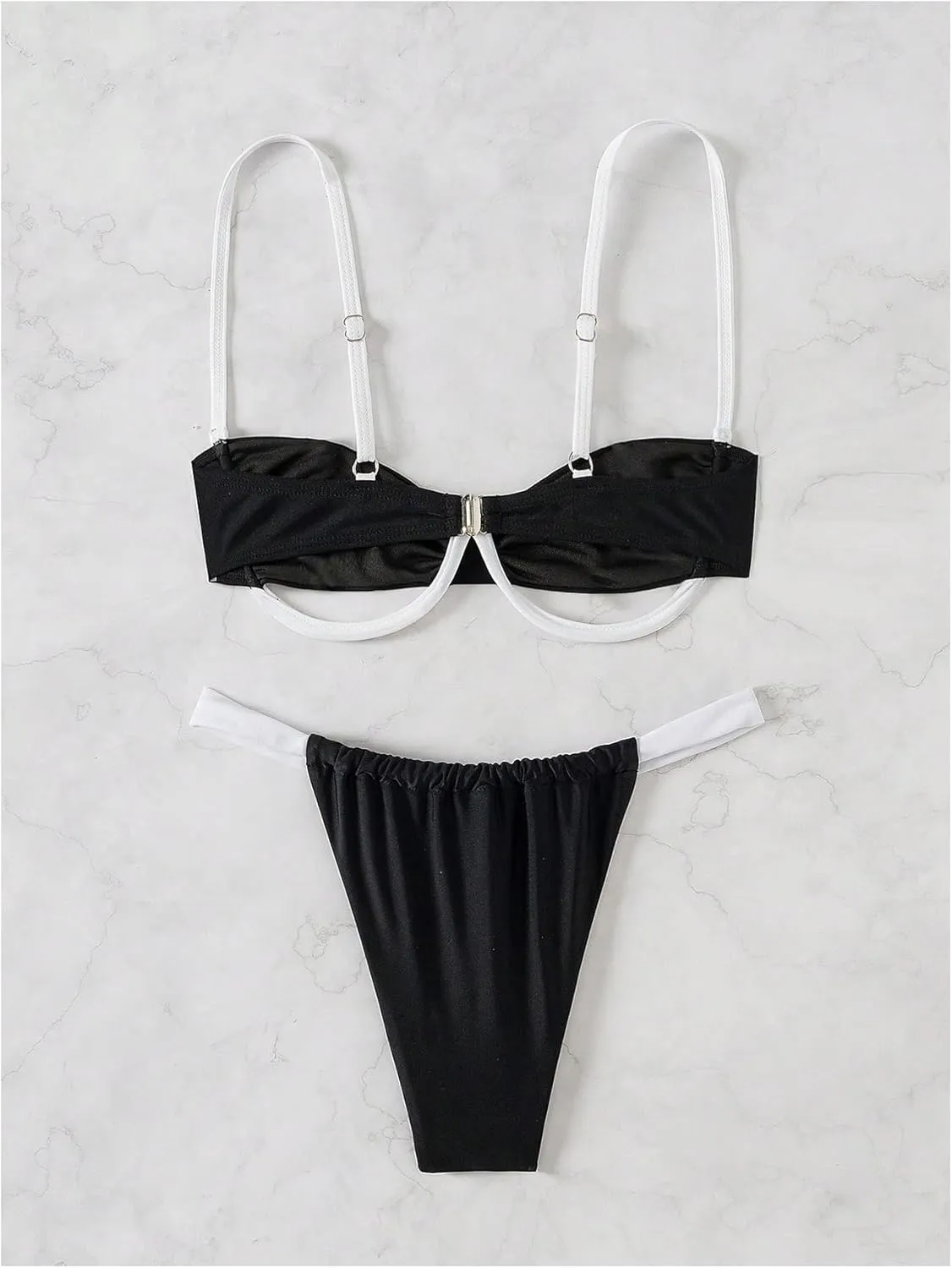 MakeMeChic Women's Bikini Sets Color Block Cut Out Ruched Spaghetti Strap Swimsuit Bathing Suit Beachwear