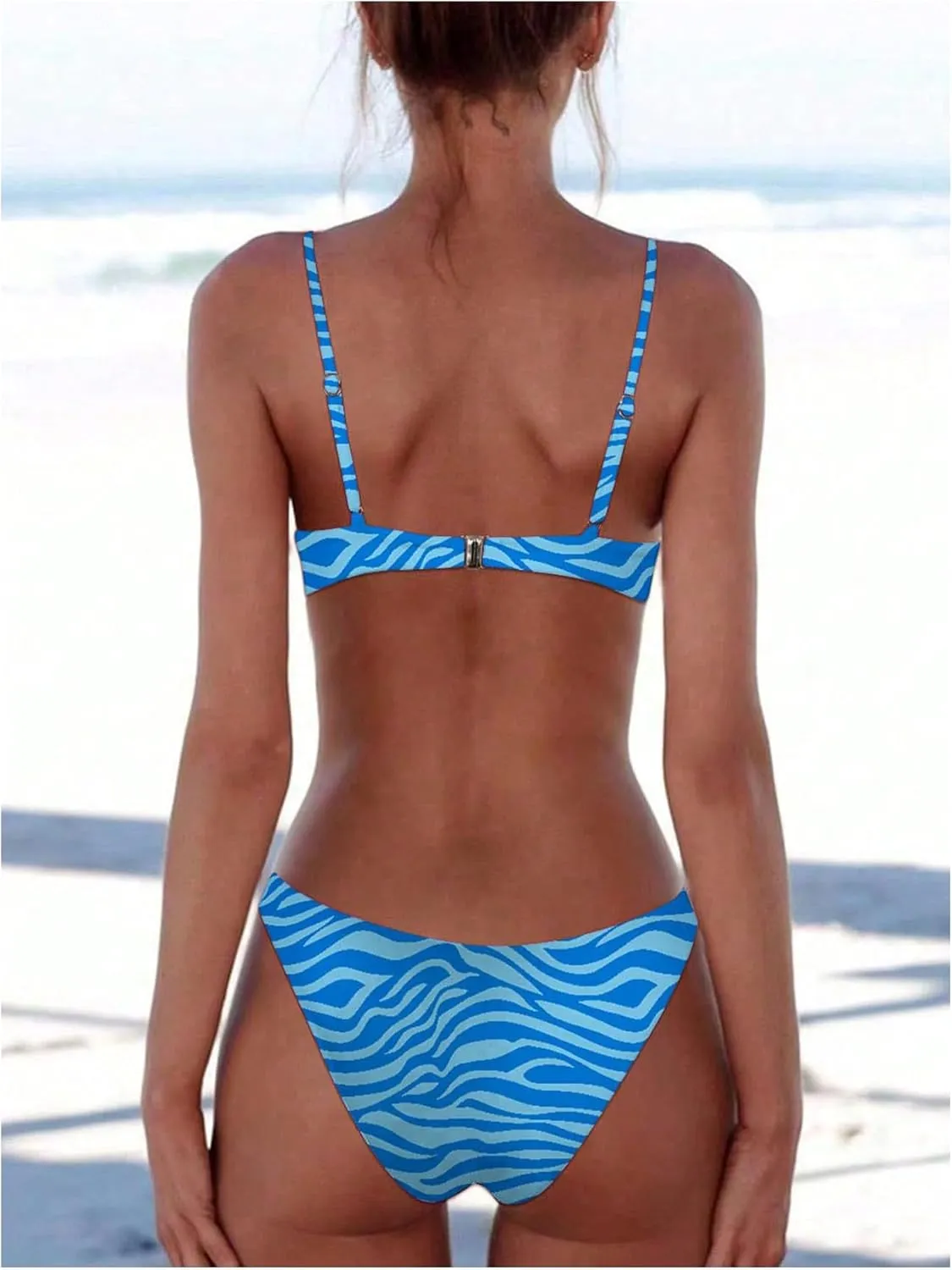 MakeMeChic Women's Bikini Sets Leopard Print Spaghetti Strap Backless Beach Swimsuit