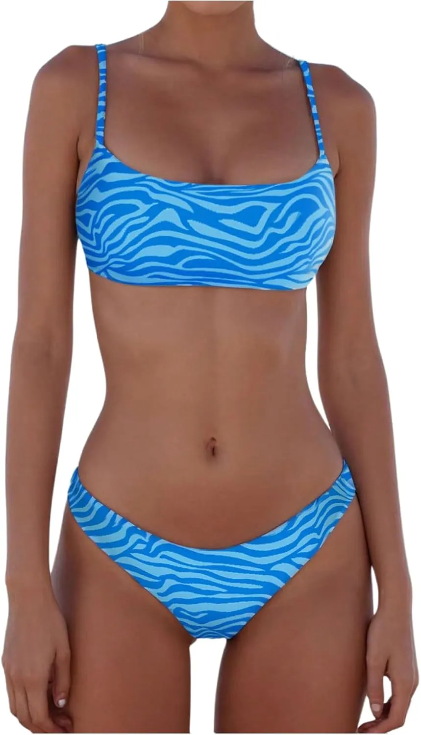 MakeMeChic Women's Bikini Sets Leopard Print Spaghetti Strap Backless Beach Swimsuit