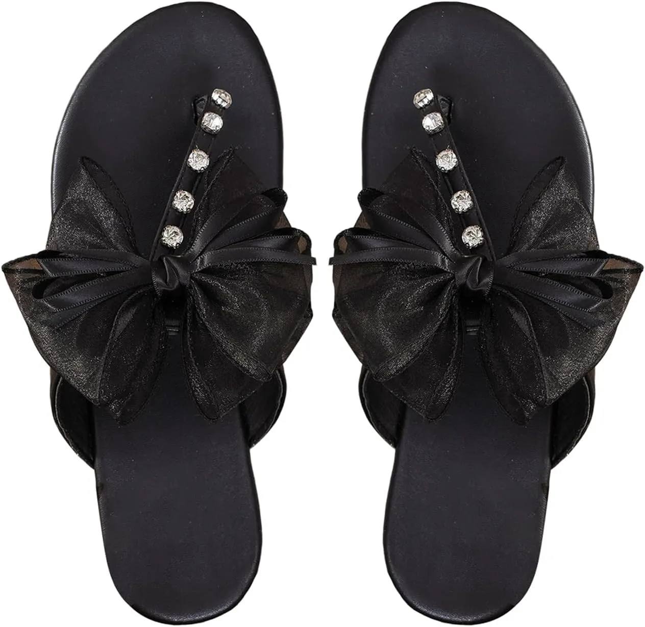 MakeMeChic Women's Bow Rhinestone Flip Flop Flat Sandals Open Toe Slip On Summer Slides