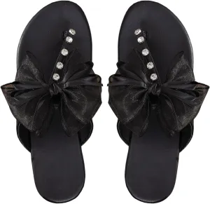 MakeMeChic Women's Bow Rhinestone Flip Flop Flat Sandals Open Toe Slip On Summer Slides