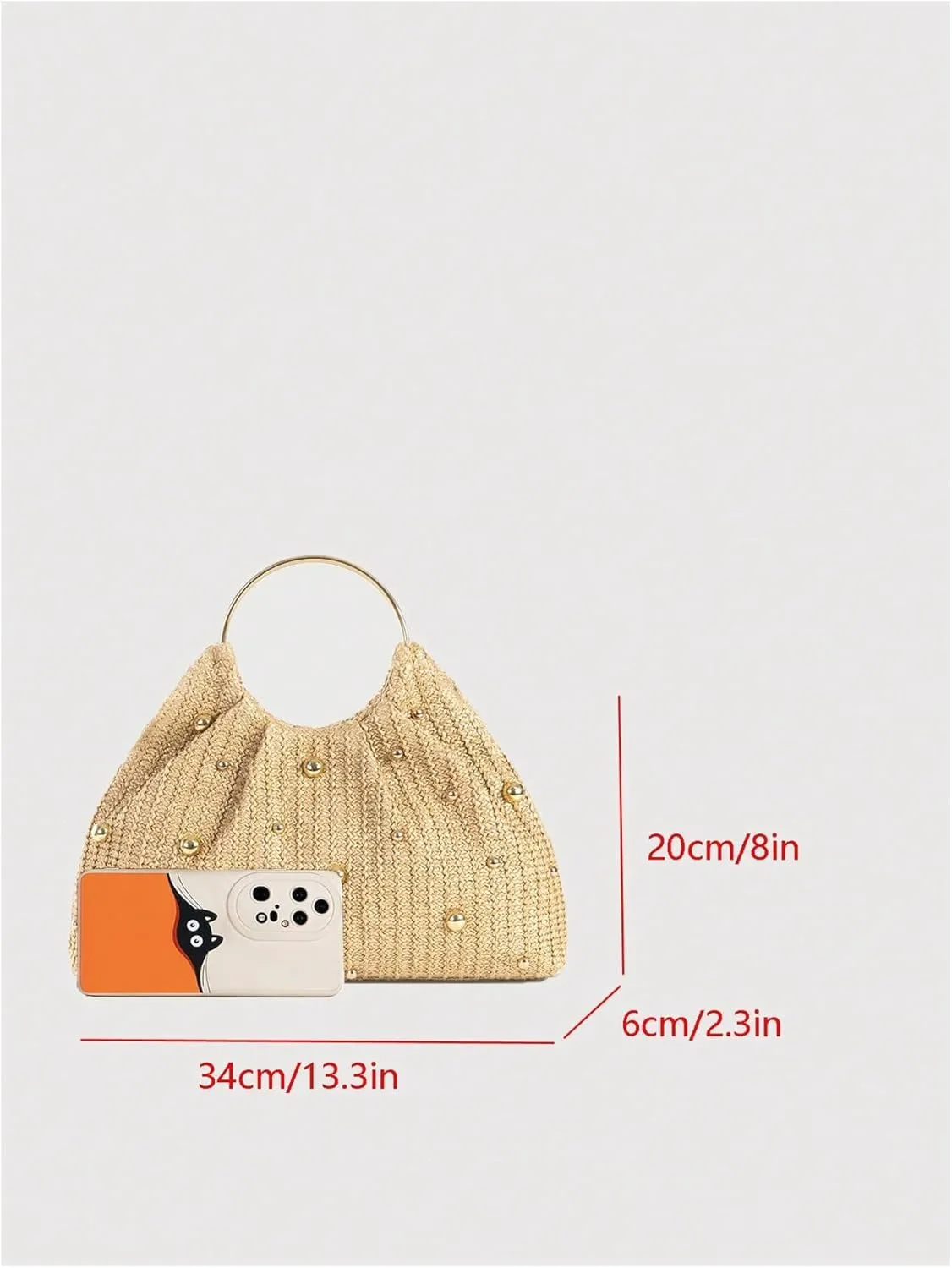 MakeMeChic Women's Straw Beaded Handbag Ruched Circle Handle Evening Bag Clutch Purse