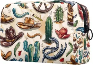 Makeup Organizer Bag, Western Nature Cactus Snake Owboy Boots and Hat Pencil Case Cosmetic Storage Bag Portable Toiletry Pouch for Women, Men, Traveling, School
