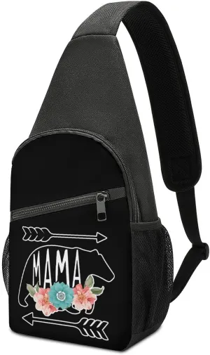 Mama Bear Crossbody Shoulder Bag Sling Backpack Travel Hiking Daypack Casual Chest Pack For Women Man One Size