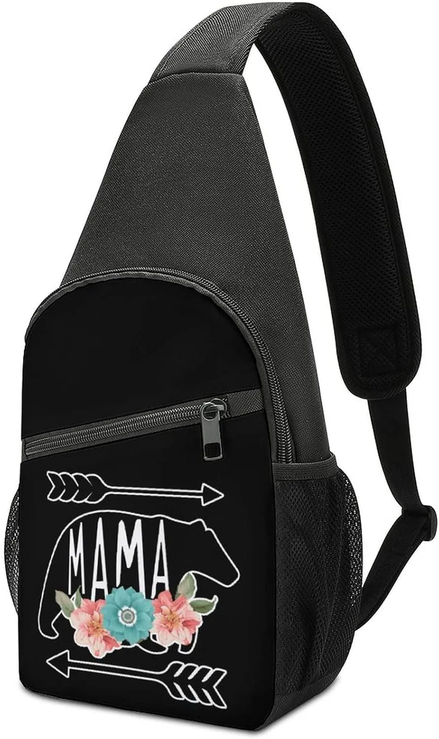 Mama Bear Crossbody Shoulder Bag Sling Backpack Travel Hiking Daypack Casual Chest Pack For Women Man One Size