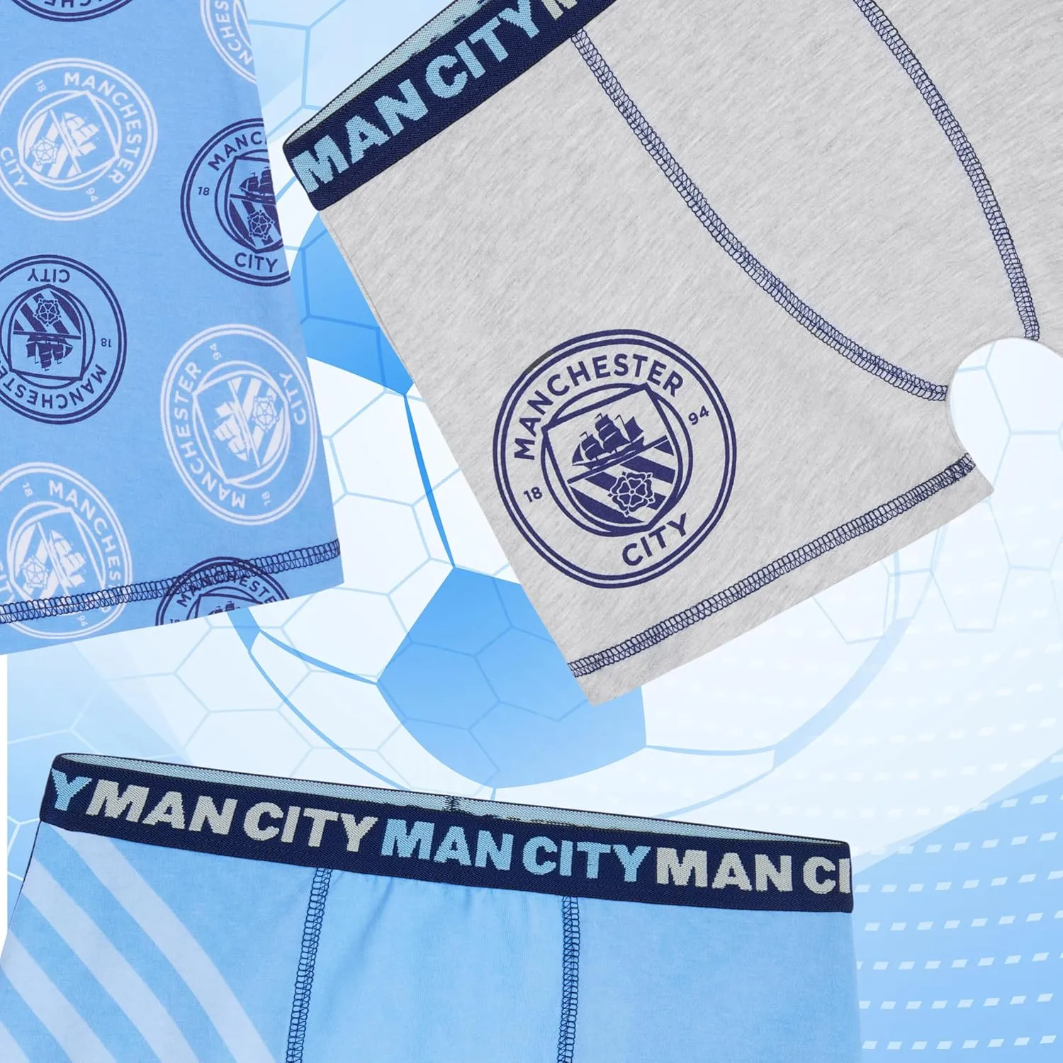 Manchester City F.C. Boys Boxer Briefs Soft Breathable Kids Underwear, Pack of 3