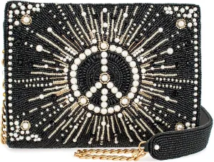 Mary Frances Choose Peace Beaded Crossbody Handbag – Pearl Symbol Evening Clutch Purse with Removable Strap, Multicolor
