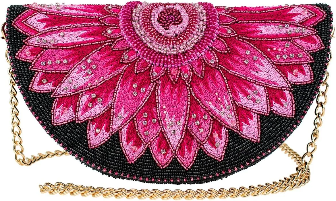 Mary Frances Flirty Beaded Crossbody Handbag Clutch Gerbera Daisy Novelty Purse, Pink
