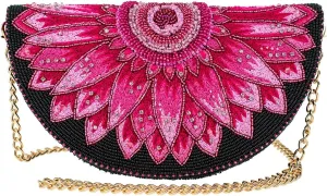 Mary Frances Flirty Beaded Crossbody Handbag Clutch Gerbera Daisy Novelty Purse, Pink