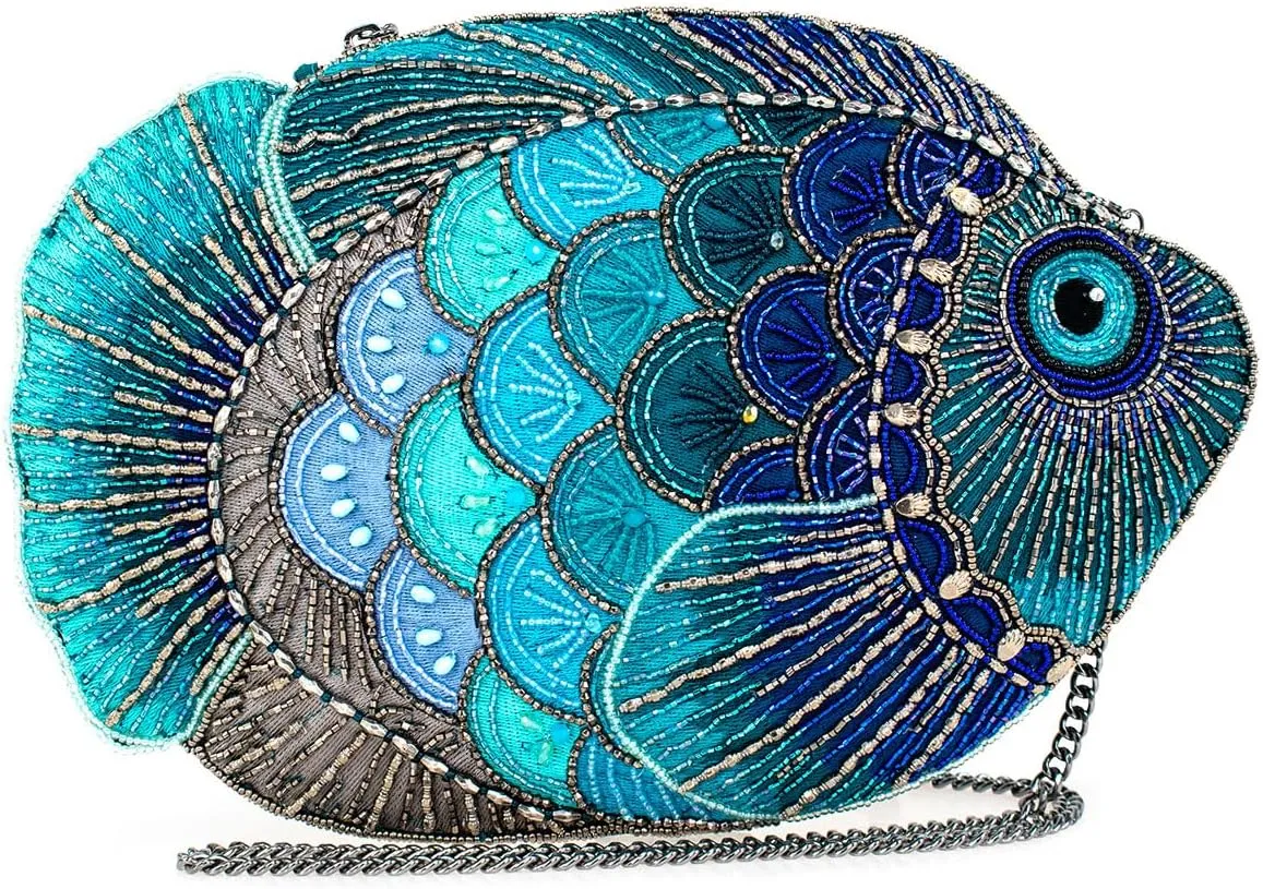 Mary Frances Gone Fishing Beaded Crossbody Handbag Clutch Novelty Evening Purse, Multicolor