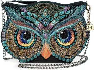Mary Frances Head Turner Beaded Crossbody Handbag Owl Motif Novelty Purse, Multicolor