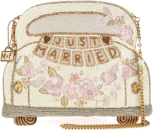 Mary Frances Just Married Beaded Crossbody Handbag Clutch Bridal Car Novelty Purse, Ivory