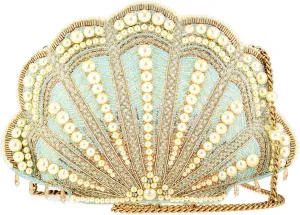 Mary Frances Seaside Beaded Crossbody Handbag Clutch with Shell Design and Pearl Accents Novelty Evening Purse, Multicolor