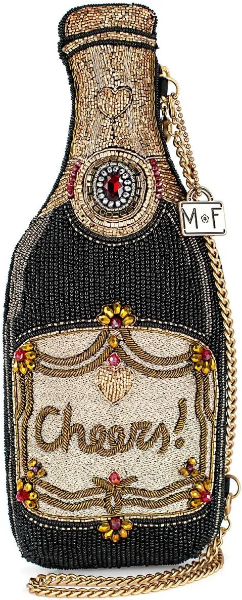 Mary Frances Vintage Wine Beaded Crossbody Handbag Clutch Novelty Evening Purse Champagne Bottle Design, Multi