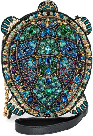 Mary Frances Wave Rider Beaded Crossbody Handbag Clutch Novelty Evening Purse Turtle Design with Removable Chain Strap, Multicolor