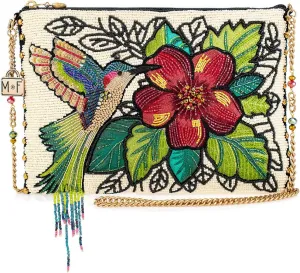 Mary Frances Wing It Hummingbird Beaded Handbag Floral Embroidered Evening Clutch Purse with Removable Strap, Multicolor