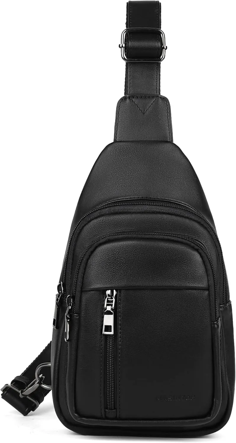 MASINTOR Sling Bag for Women - Crossbody Bags Fanny Pack with Vegan Leather - Adjustable Sling Backack for Travel Pure Black