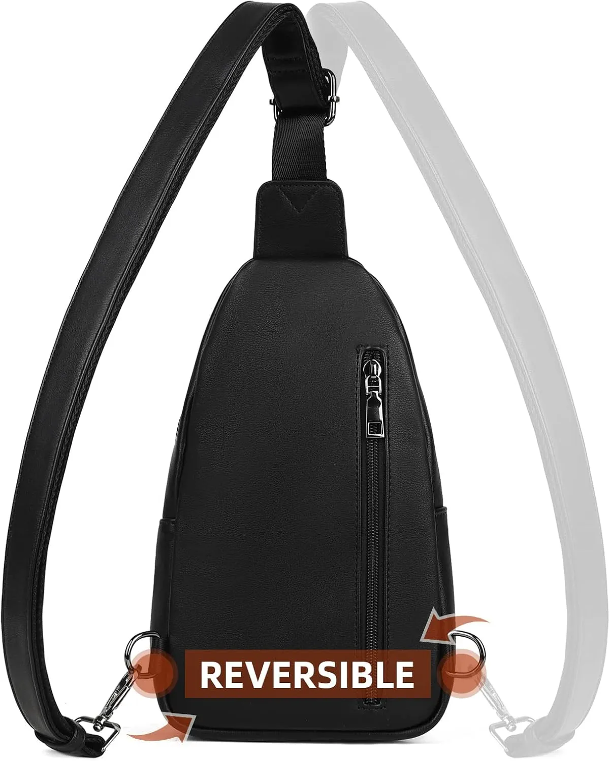 MASINTOR Sling Bag for Women - Crossbody Bags Fanny Pack with Vegan Leather - Adjustable Sling Backack for Travel Pure Black