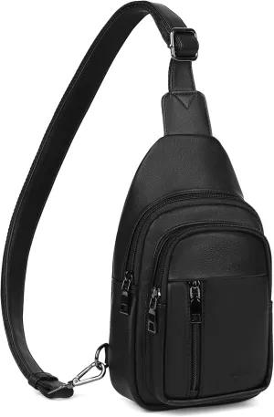 MASINTOR Sling Bag for Women - Crossbody Bags Fanny Pack with Vegan Leather - Adjustable Sling Backack for Travel Pure Black