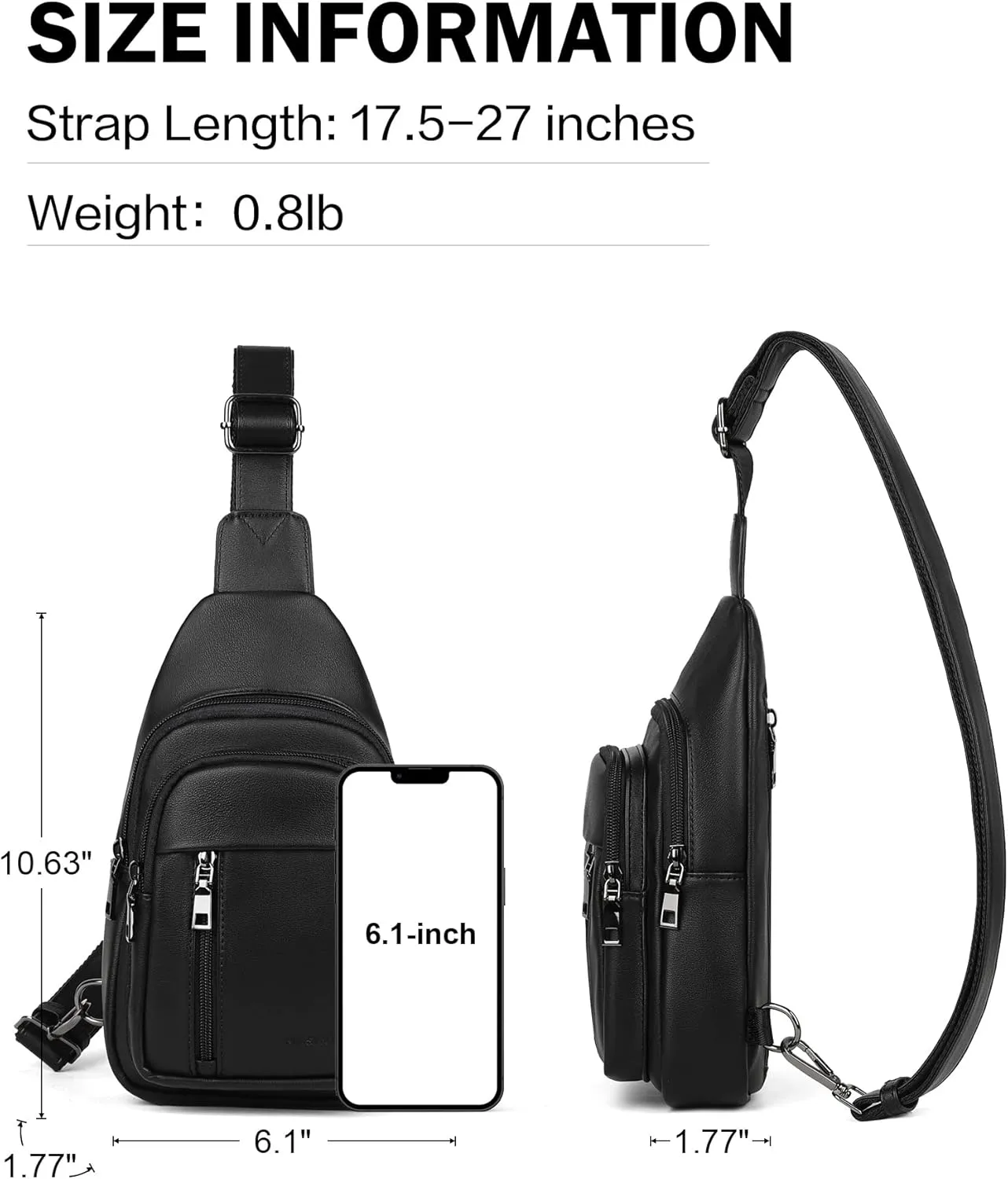 MASINTOR Sling Bag for Women - Crossbody Bags Fanny Pack with Vegan Leather - Adjustable Sling Backack for Travel Pure Black