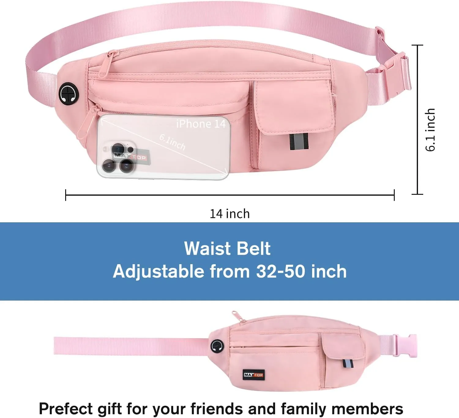 MAXTOP Large Crossbody Fanny Pack Running Travel Belts for Women Men,Water Resistant Belt Bag for Fitness Yoga Jogging Hiking Dog Waliking,Running Accessories Waist Pack Passport Bag Fits All Phones