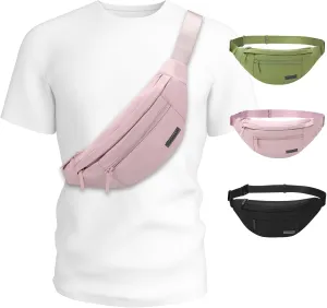 MAXTOP Large Fanny Pack Sling Bag with 4-Zipper Pockets Travel Essentials for Women Men Crossbody Bag,for Traveling Cycling Hiking Climbing Camping,Pink