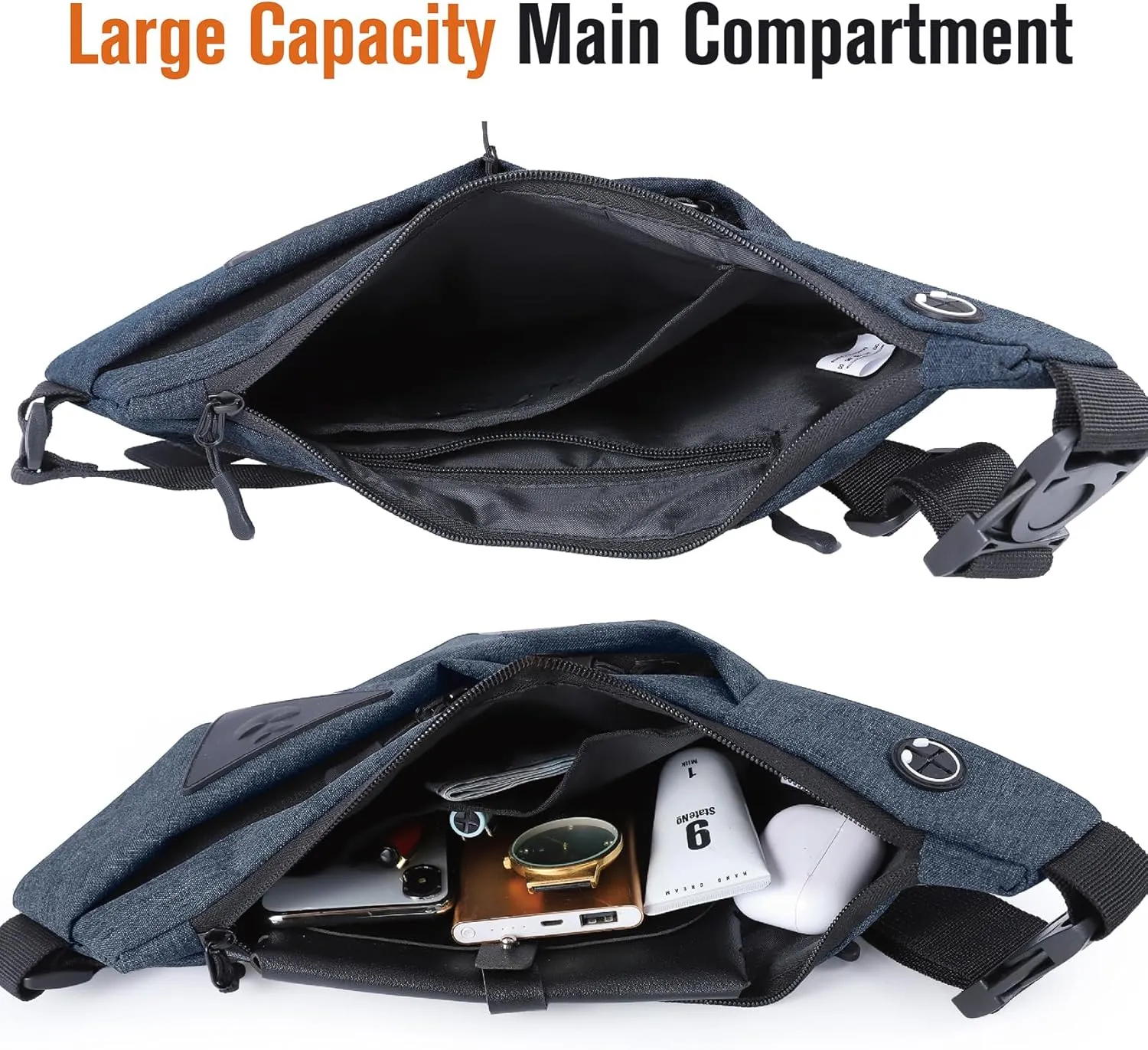 MAYMOONER Anti Theft Crossbody Bag Sling Chest Bags for Women Men Shoulder Bag Anti-theft Design for Travel Sport Work Blue