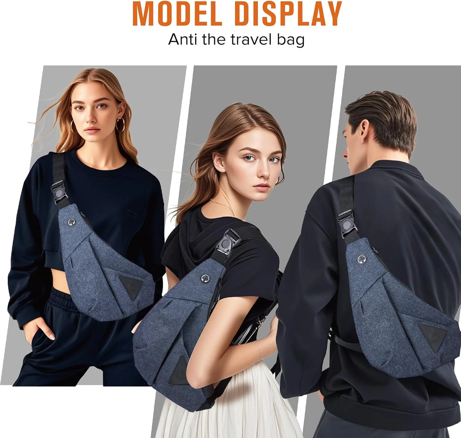 MAYMOONER Anti Theft Crossbody Bag Sling Chest Bags for Women Men Shoulder Bag Anti-theft Design for Travel Sport Work Blue