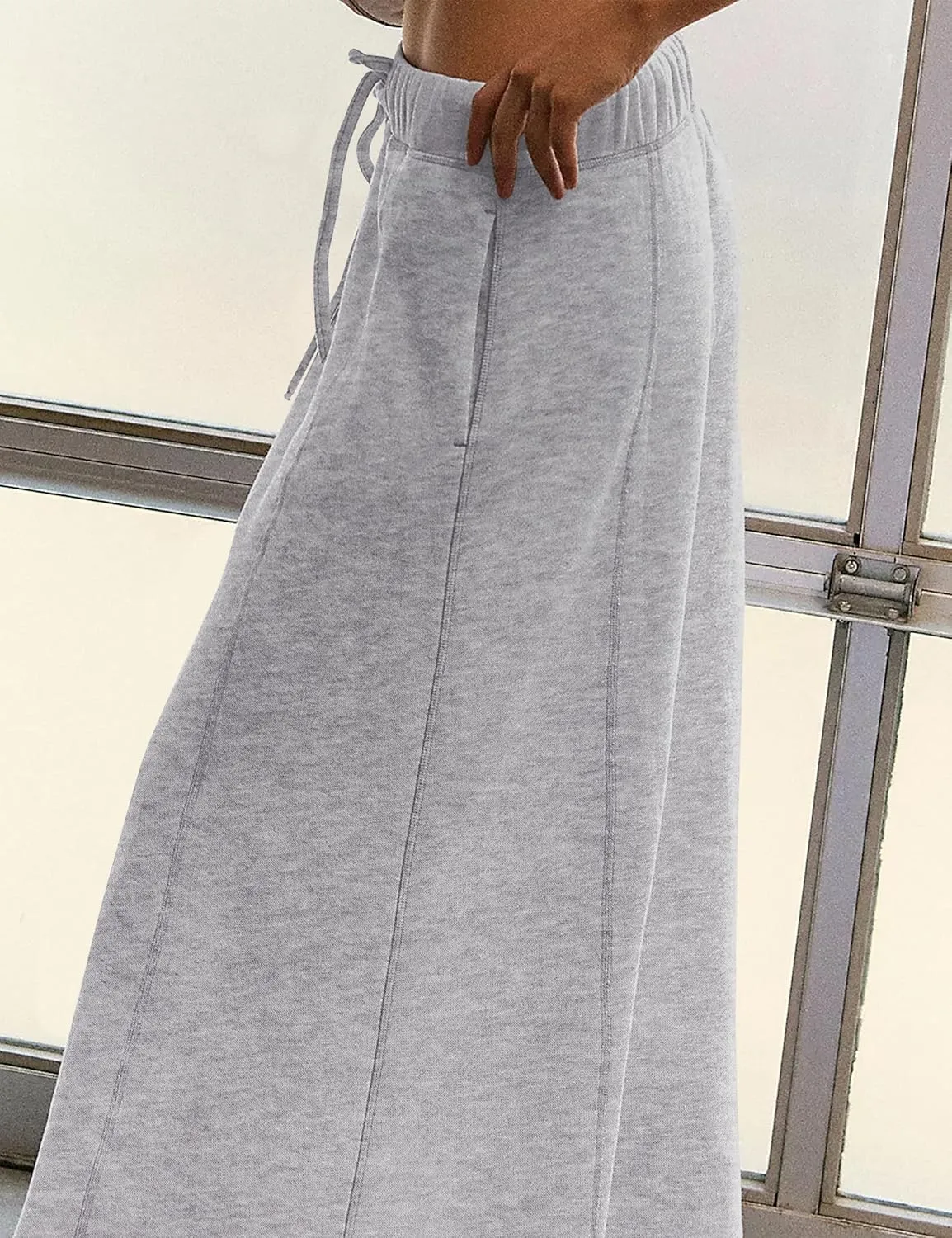 Meladyan Women’s Solid A Line Maxi Sweat Skirt Relaxed Fit Low Waist Athletic Skirt with Pockets