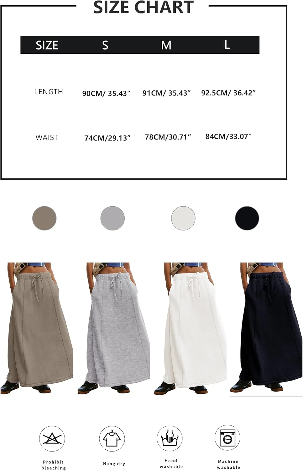 Meladyan Women’s Solid A Line Maxi Sweat Skirt Relaxed Fit Low Waist Athletic Skirt with Pockets