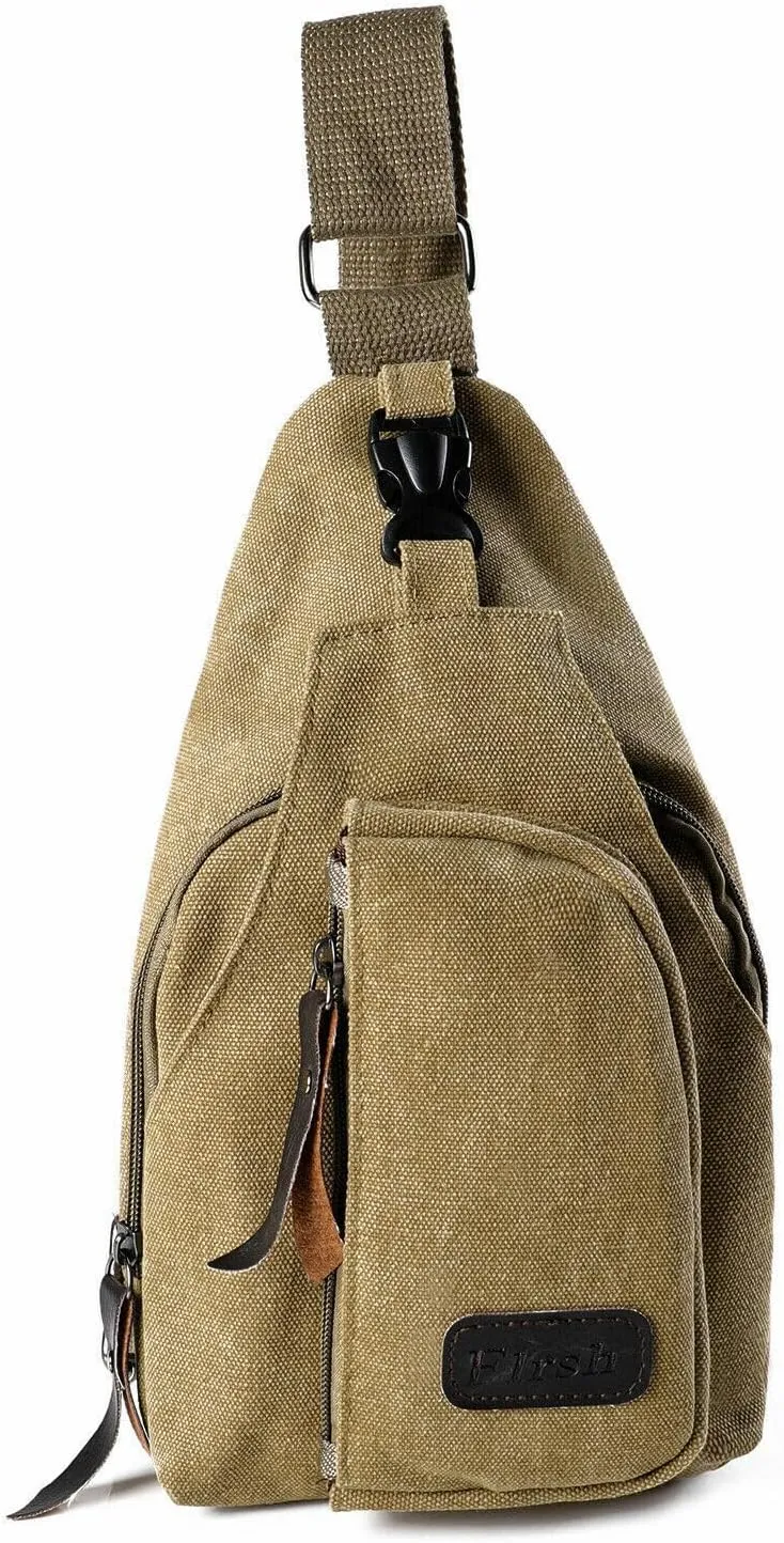 Men Women Sling Bag Chest Fanny Packs Cross Body Travel Sports Shoulder Backpack (Khaki)