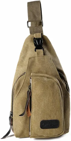 Men Women Sling Bag Chest Fanny Packs Cross Body Travel Sports Shoulder Backpack (Khaki)