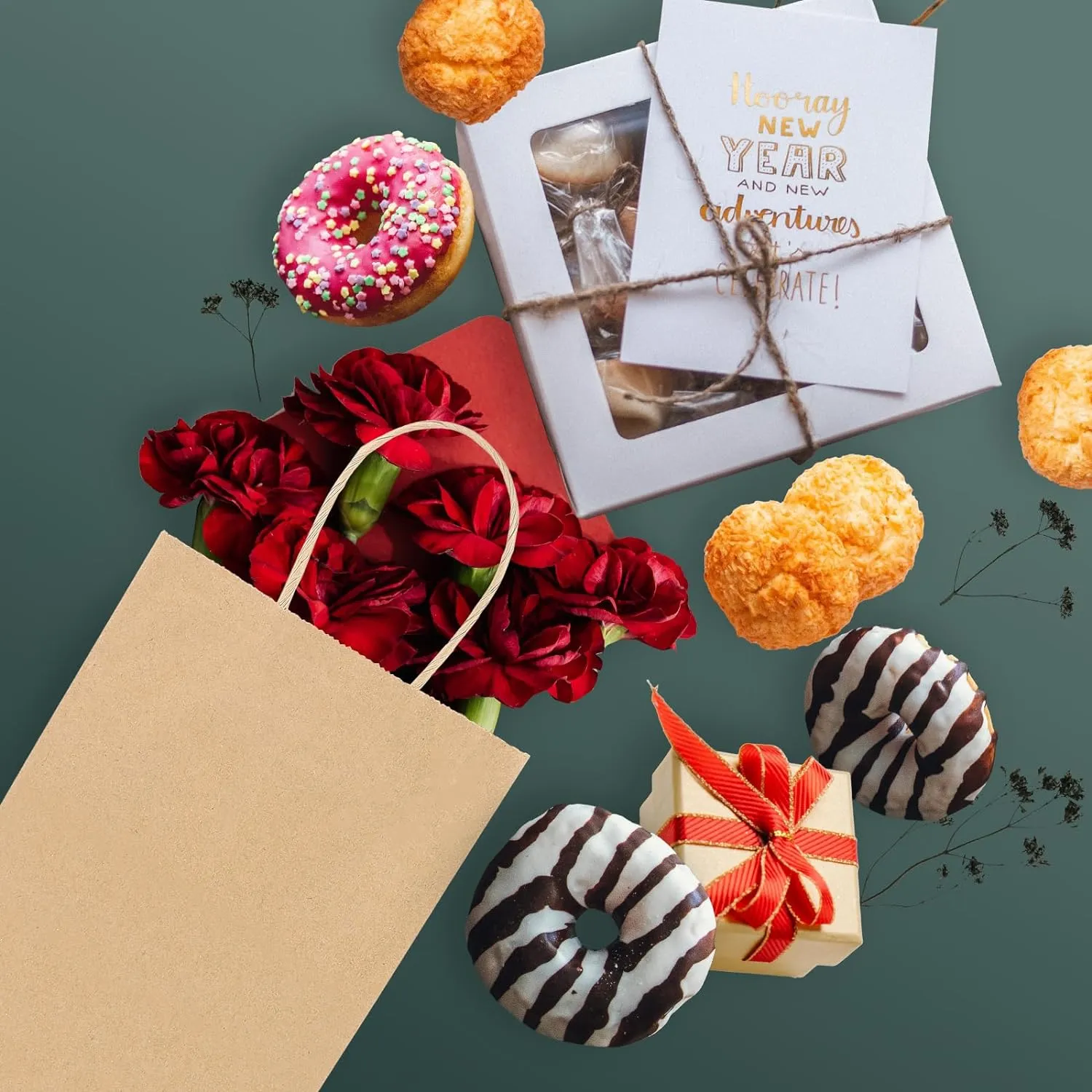 METRONIC Paper Gift Bags 5.25x3.75x8 50Pcs, Christmas Gift Wrap Bags with Handles, Brown Kraft Paper Bags for Small Business, Heavy Duty Bulk Paper Bags for Birthday Party Favors, Shopping, Retail,