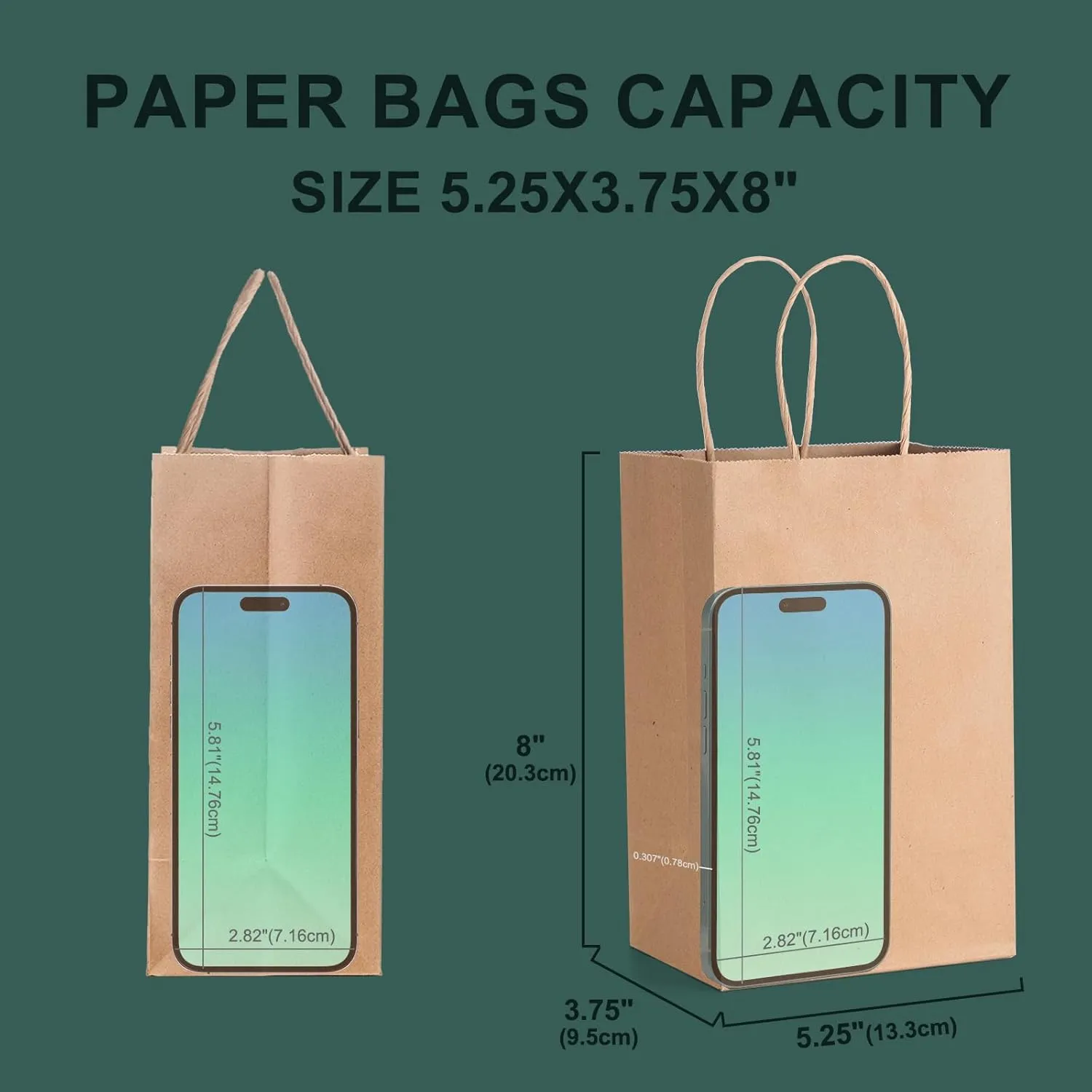 METRONIC Paper Gift Bags 5.25x3.75x8 50Pcs, Christmas Gift Wrap Bags with Handles, Brown Kraft Paper Bags for Small Business, Heavy Duty Bulk Paper Bags for Birthday Party Favors, Shopping, Retail,