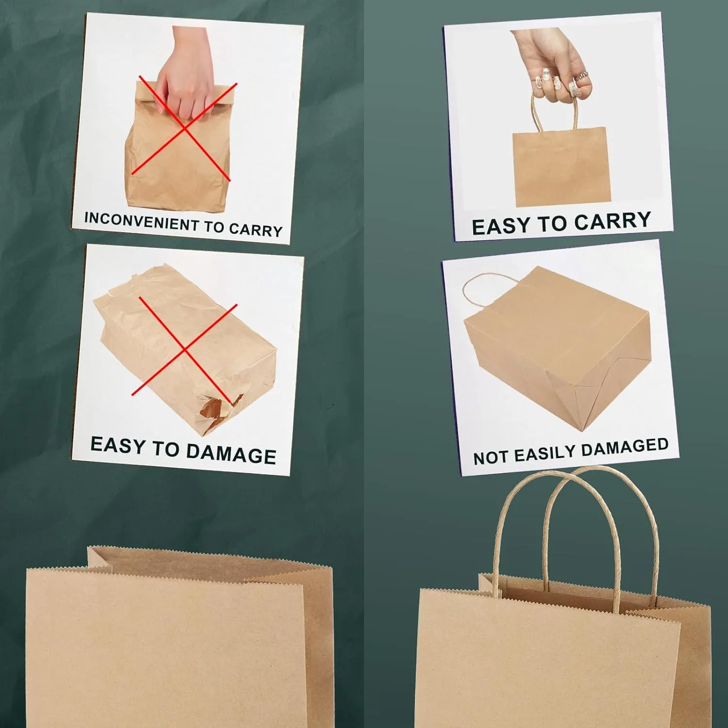 METRONIC Paper Gift Bags 5.25x3.75x8 50Pcs, Christmas Gift Wrap Bags with Handles, Brown Kraft Paper Bags for Small Business, Heavy Duty Bulk Paper Bags for Birthday Party Favors, Shopping, Retail,