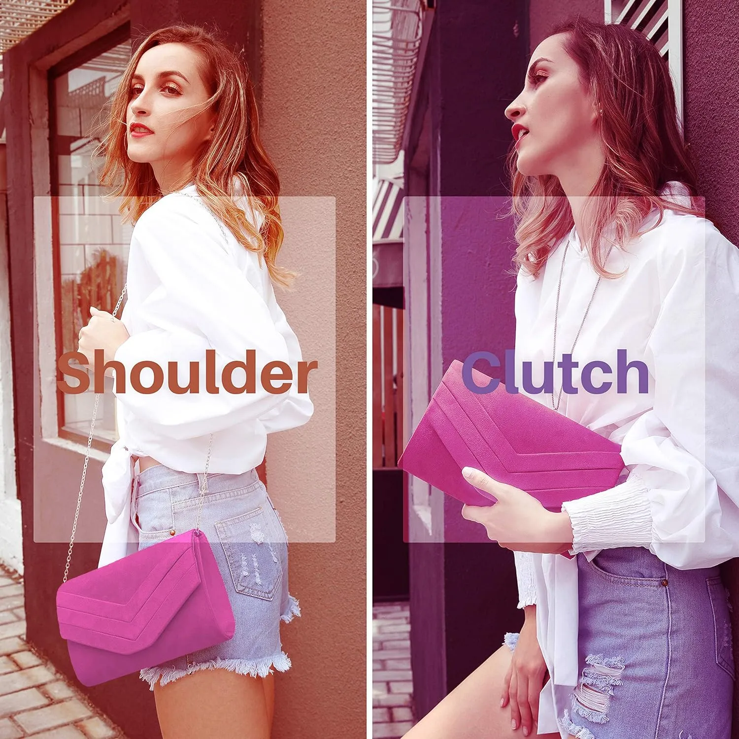 Milisente Evening Bag for Women, Suede Envelope Evening Purses Crossbody Shoulder Clutch Bag