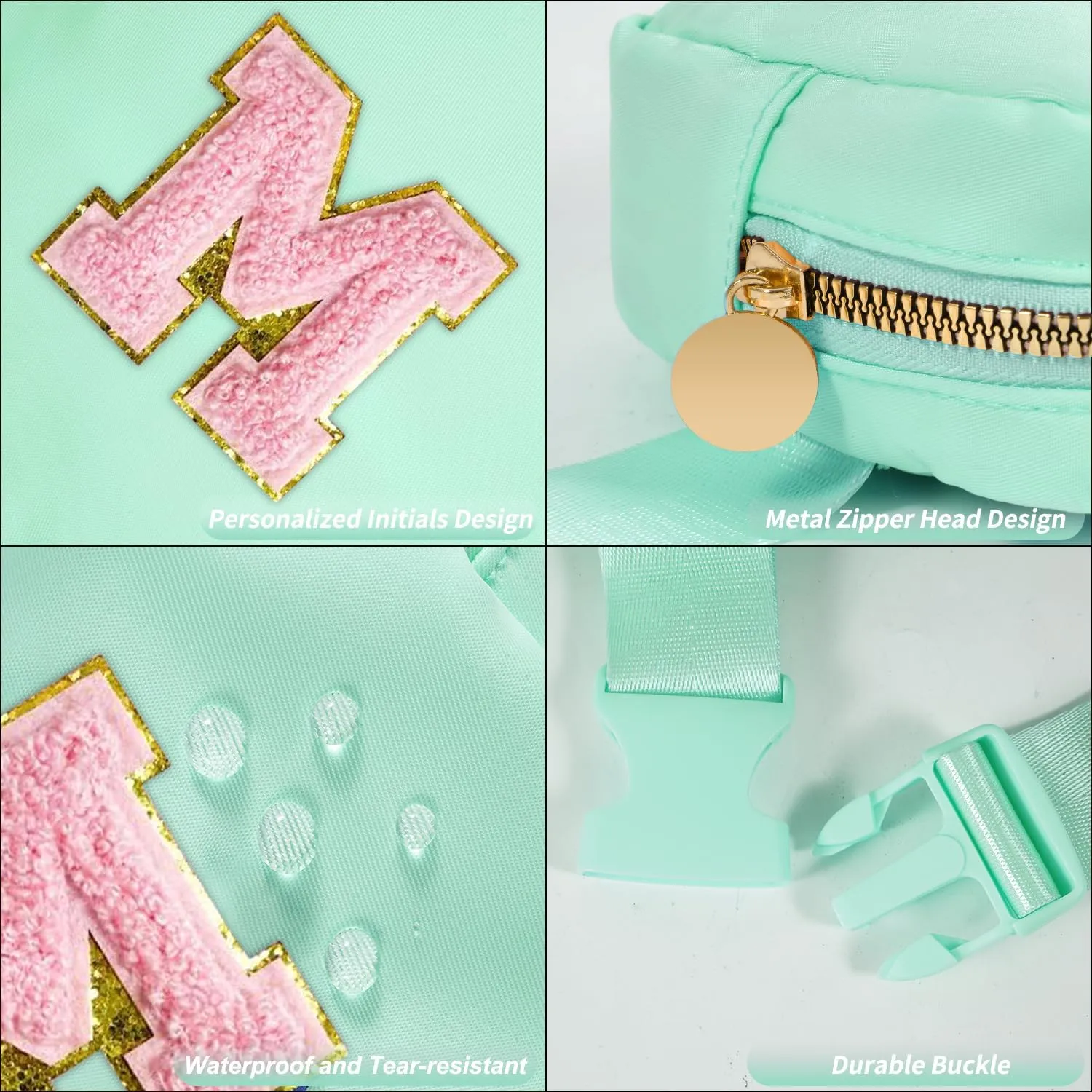 Mini Belt Bag Fanny Pack with Initials Letter Patch Small Crossbody Bags Cute Stuff Birthday Gifts for Teenager Girls Trendy Stuff for Teens - Light Green,M