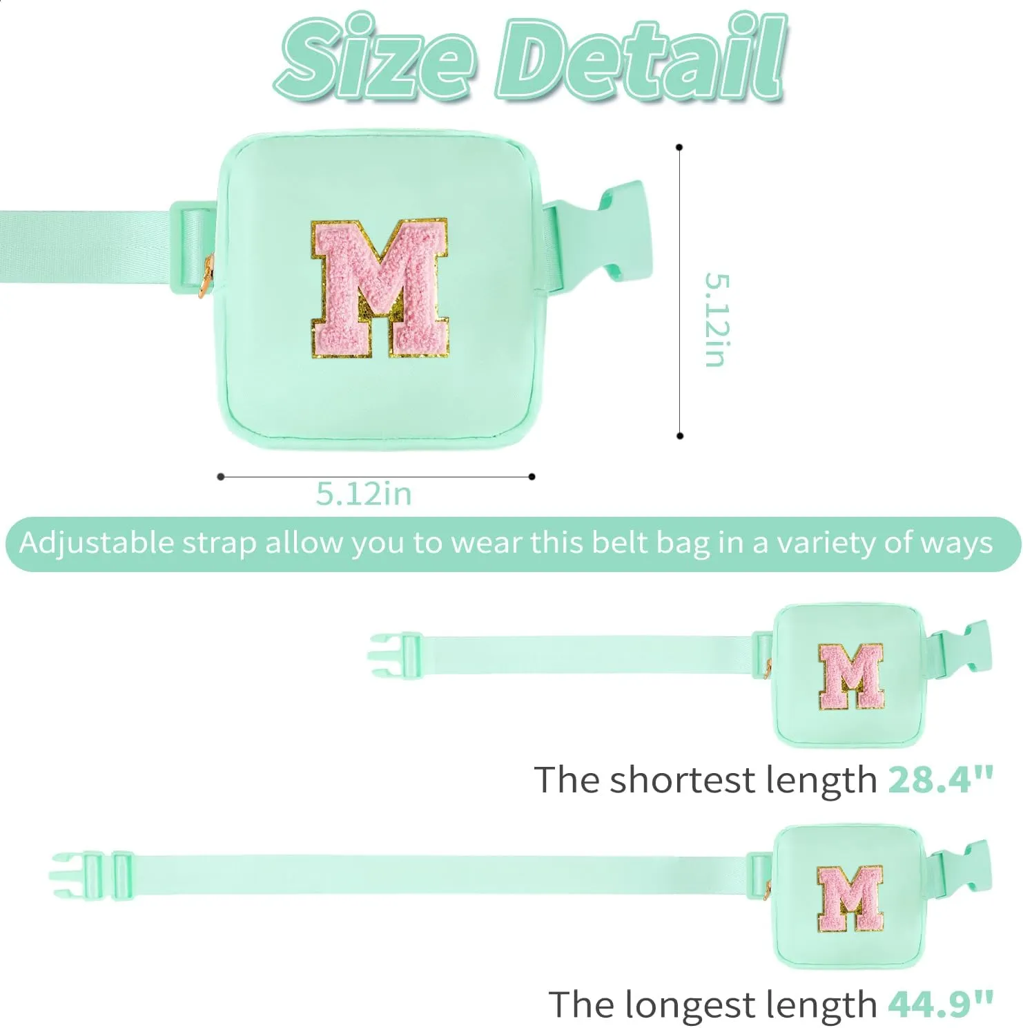 Mini Belt Bag Fanny Pack with Initials Letter Patch Small Crossbody Bags Cute Stuff Birthday Gifts for Teenager Girls Trendy Stuff for Teens - Light Green,M