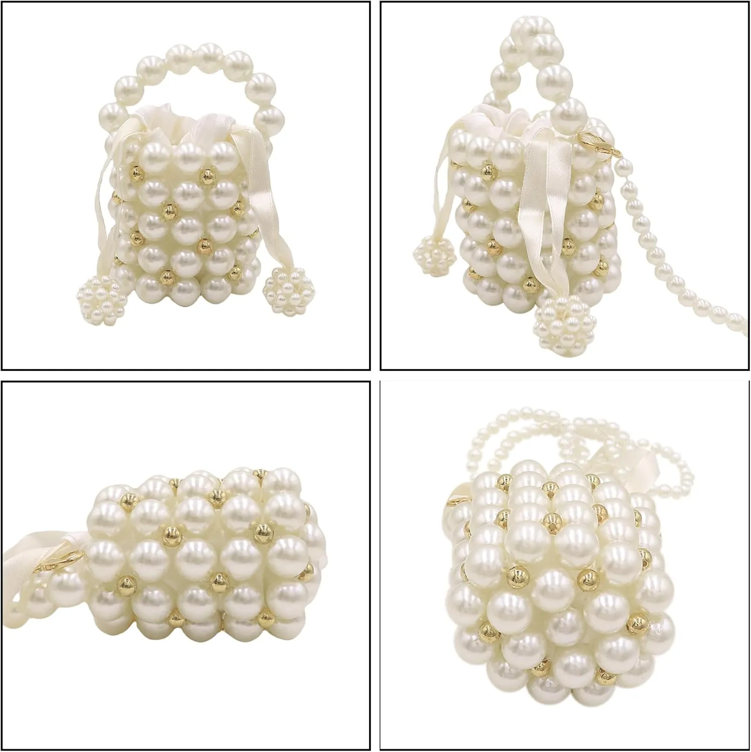 Mini White Pearl Purse for Girls Women Pearl Crossbody Handbag Shoulder Bag Beaded Clutch for Party