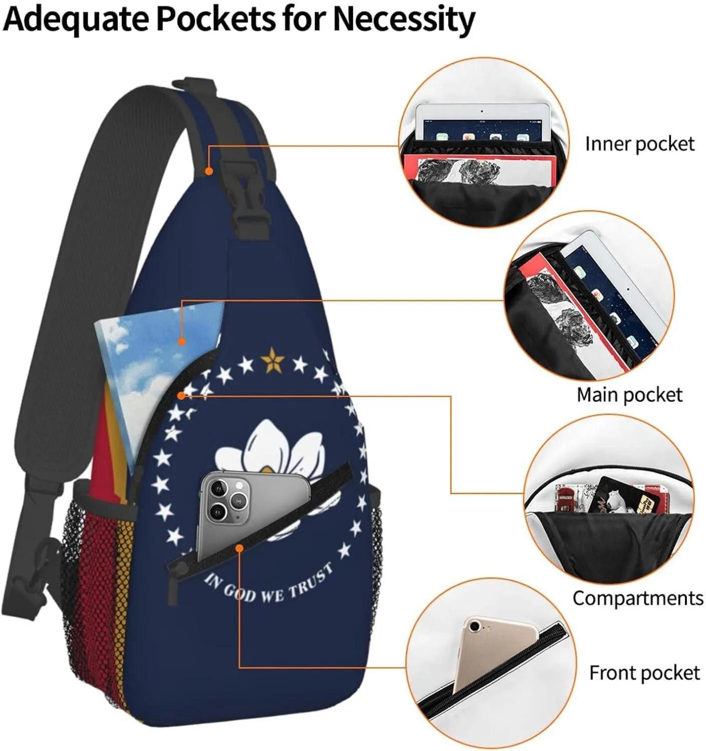 Mississippi State Flag Print Lightweight Sling Small Shoulder Bag - Chic Cross Chest Bag With Adjustable Strap