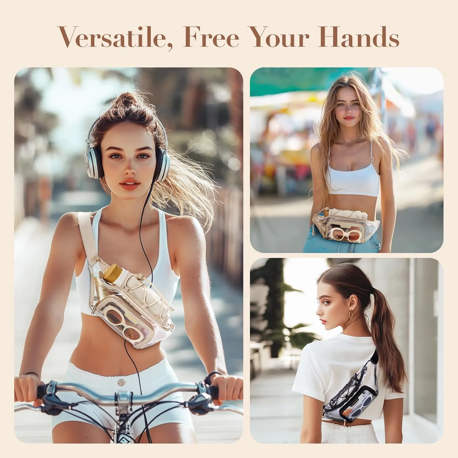 Missnine Clear Fanny Pack for Stadium Events Clear Purse Crossbody Bags for Women with Adjustable Strap Belt Bag for Concert, Sports, Travel